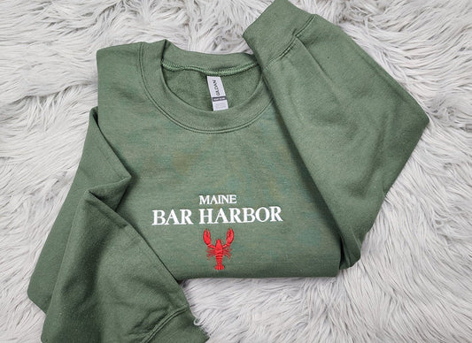 Maine Bar Harbor Embroidered Crewneck - Bar Harbor Crewneck - Maine Lobster Crew - Embroidered Gifts - T-Shirt - Sweatshirt - Hoodie