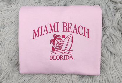 Miami Beach Embroidered Crewneck - Florida Crewneck - Embroidered Gifts - T-Shirt - Sweatshirt - Hoodie