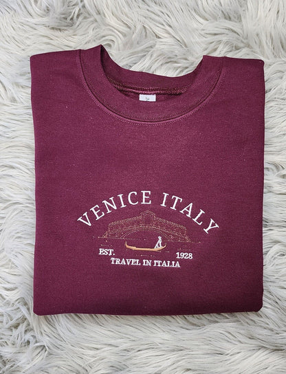 Embroidered Venice Italy Sweatshirt - Travel In Italy Unisex Sweatshirt great for men and women Sweatshirt or Hooded Sweatshirt