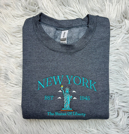 Embroidered New York Sweatshirt - The Statue Of Liberty Embroidered Unisex Sweatshirt - for men and women Sweatshirt or Hooded Sweatshirt