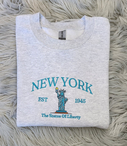 Embroidered New York Sweatshirt - The Statue Of Liberty Embroidered Unisex Sweatshirt - for men and women Sweatshirt or Hooded Sweatshirt