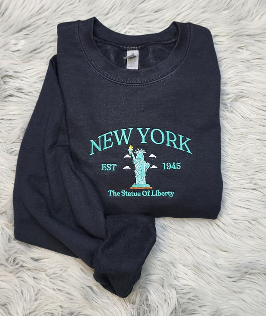 Embroidered New York Sweatshirt - The Statue Of Liberty Embroidered Unisex Sweatshirt - for men and women Sweatshirt or Hooded Sweatshirt