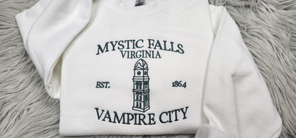 Embroidered Mystic Falls Crewneck -  Vampire City Embroidered Sweatshirt - Unisex Crewneck