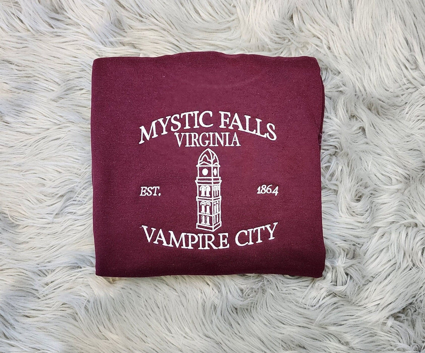 Embroidered Mystic Falls Crewneck -  Vampire City Embroidered Sweatshirt - Unisex Crewneck