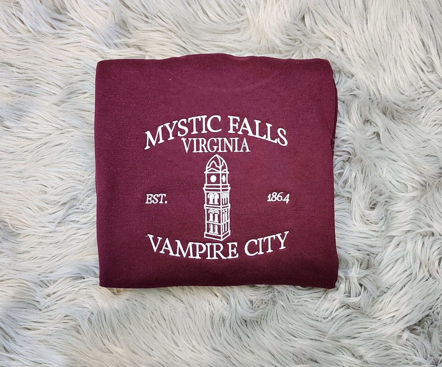 Embroidered Mystic Falls Crewneck -  Vampire City Embroidered Sweatshirt - Unisex Crewneck