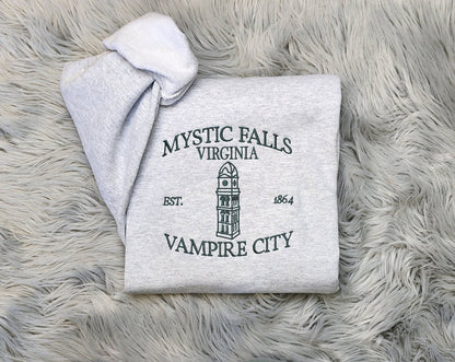 Embroidered Mystic Falls Crewneck -  Vampire City Embroidered Sweatshirt - Unisex Crewneck