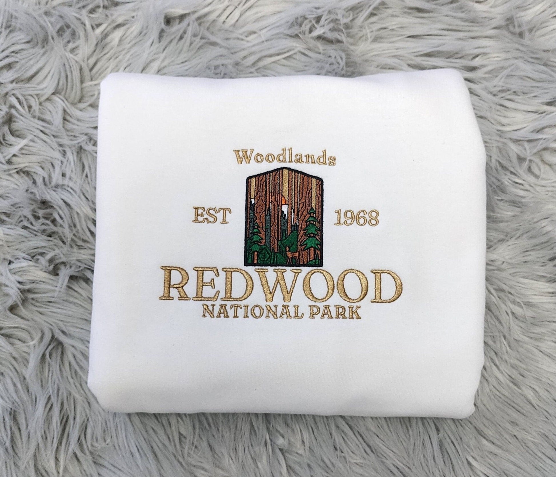 Embroidered Redwood National Park Unisex Sweatshirt - California Redwood  Embroidery - CA Woodland USA National Parks Embroidery
