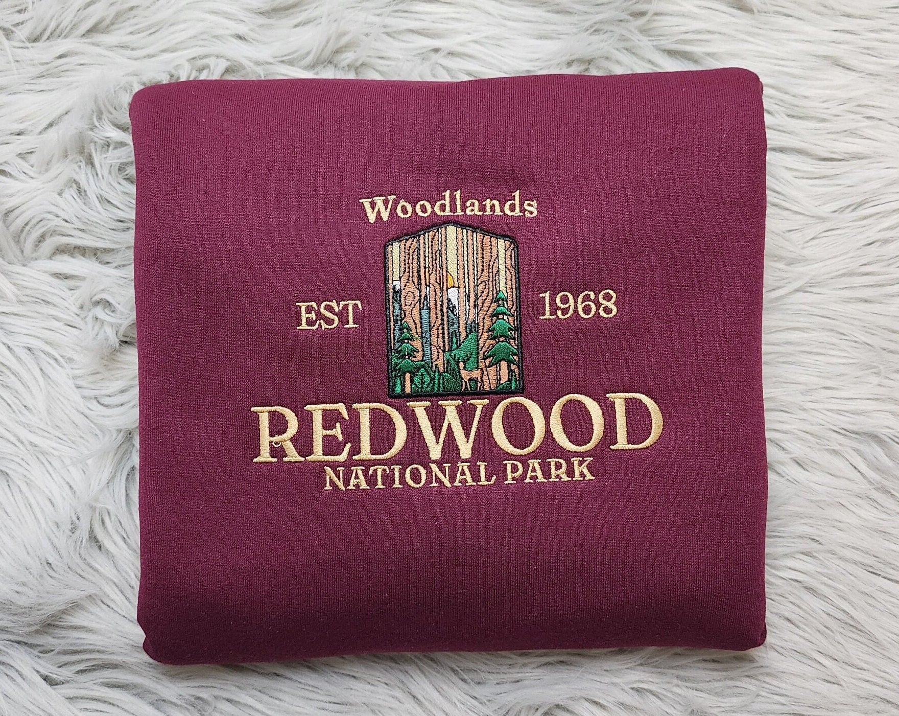 Embroidered Redwood National Park Unisex Sweatshirt - California Redwood  Embroidery - CA Woodland USA National Parks Embroidery
