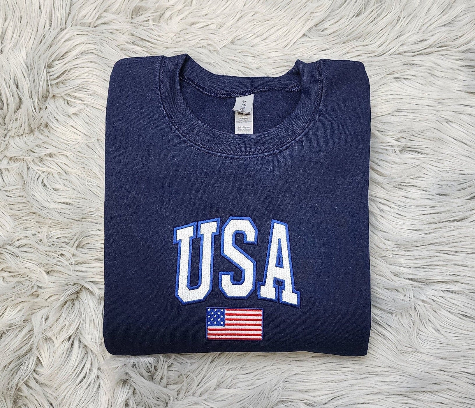 Embroidered USA Unisex Crewneck - USA Flag Sweatshirt -  Embroidered Gift USA