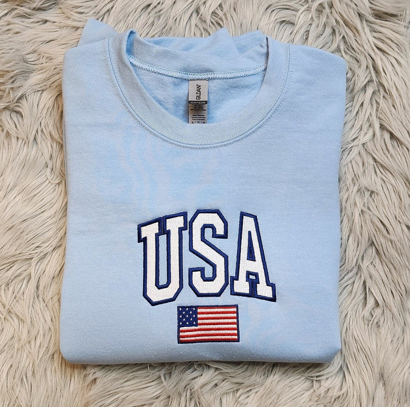 Embroidered USA Unisex Crewneck - USA Flag Sweatshirt -  Embroidered Gift USA