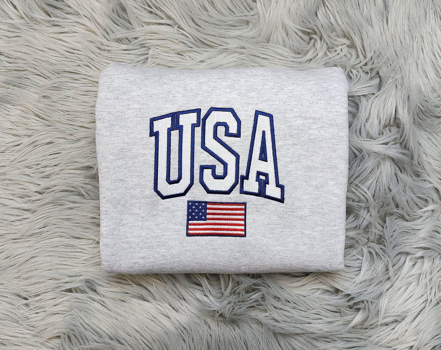 Embroidered USA Unisex Crewneck - USA Flag Sweatshirt -  Embroidered Gift USA