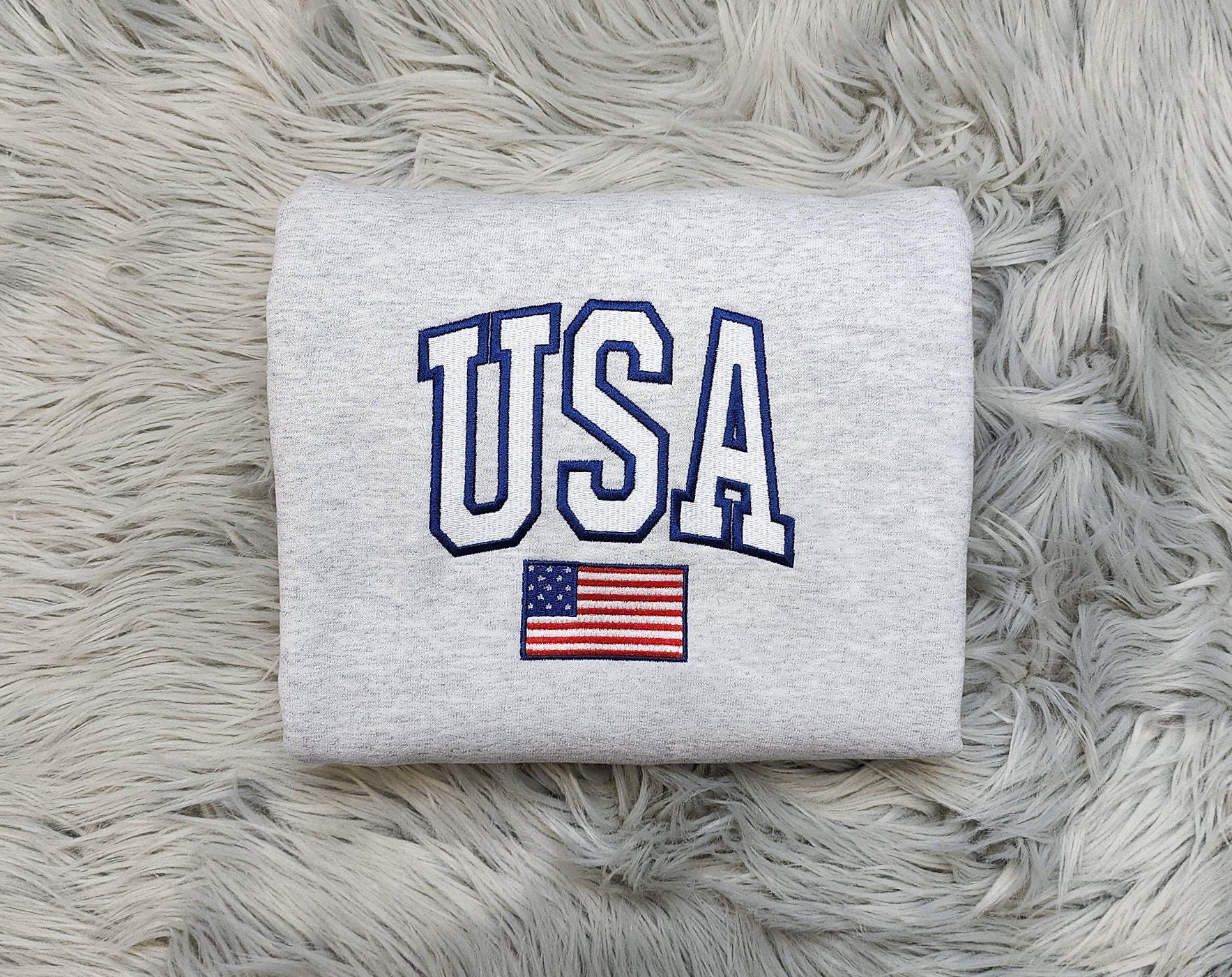Embroidered USA Unisex Crewneck - USA Flag Sweatshirt -  Embroidered Gift USA