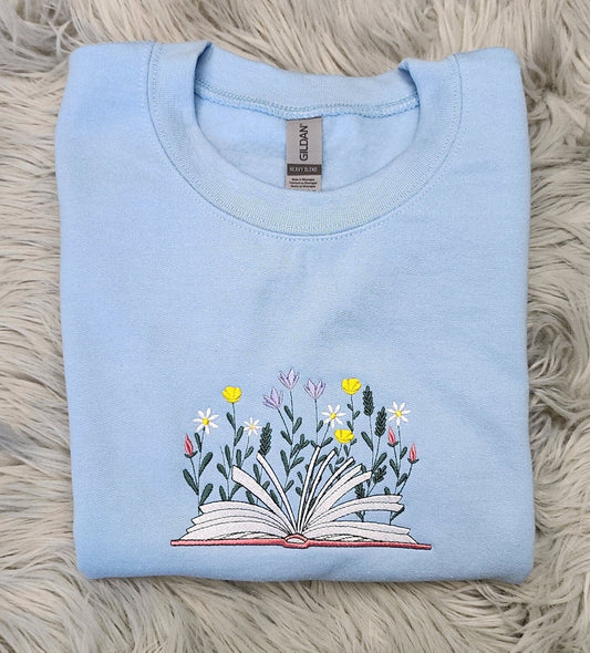 Wildflowers Book Embroidered Sweatshirt, Bookworms Sweatshirt great for men and women Sweatshirt or Hooded Sweatshirt