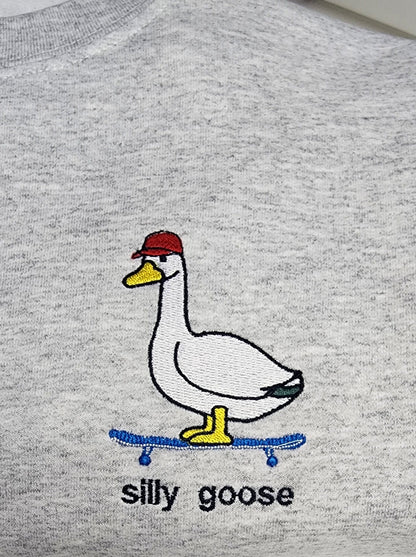Silly Goose Skate Board Embroidered Sweatshirt - Funny Silly Goose Embroidered Sweatshirt - Embroidered Pocket Design