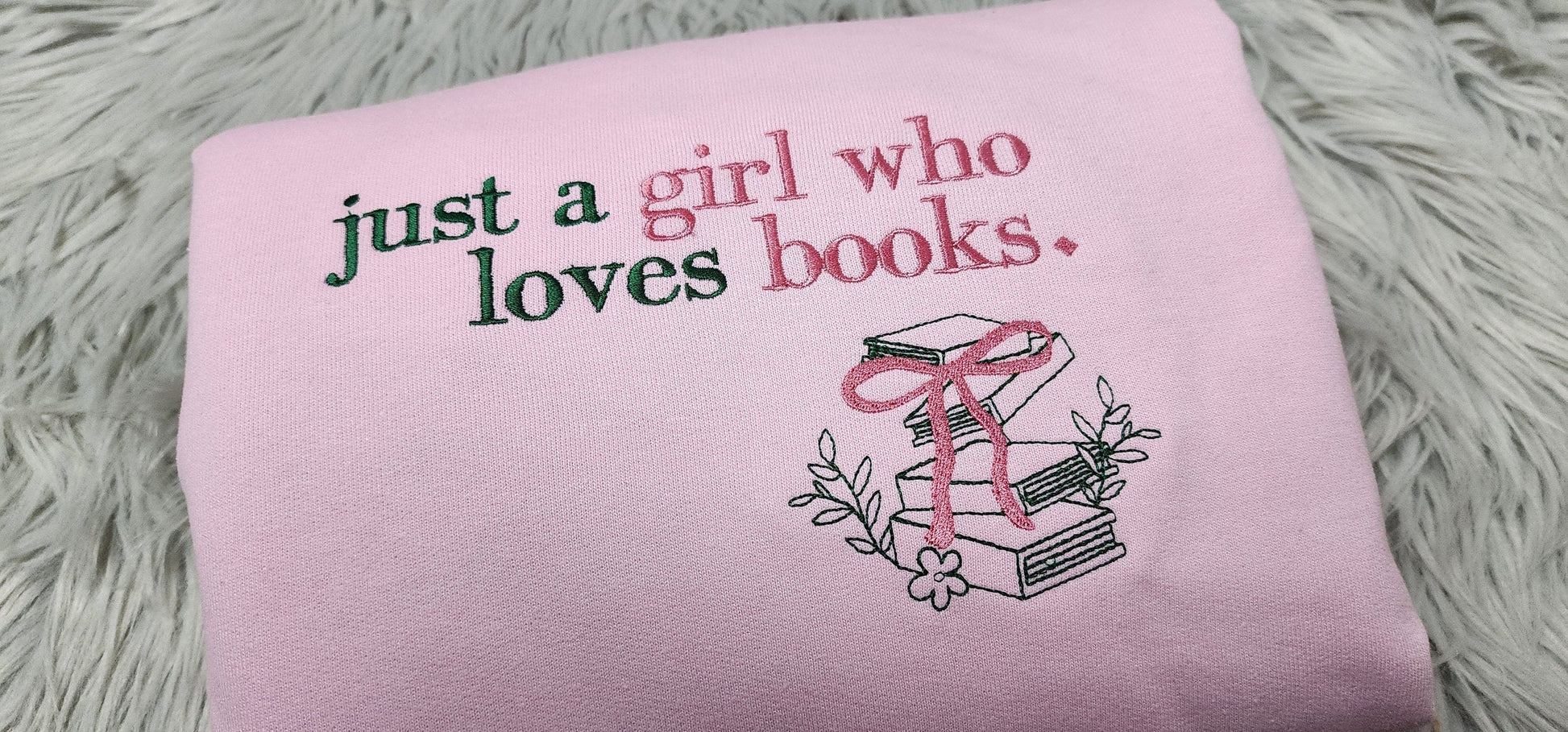 Just a Girl Who Loves Books Embroidered Crewneck - Book lover Shirt - Bow Crewneck - Bookish Crewneck - T-Shirt - Sweatshirt - Hoodie