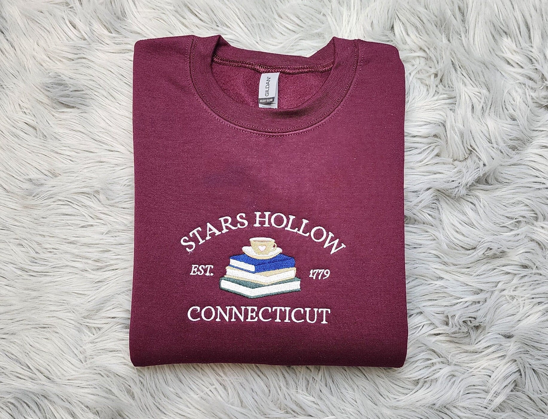 Embroidered Stars Hollow Connecticut Sweatshirt - Stars Hollow Books Embroidered Unisex Sweatshirt or Hooded Sweatshirt