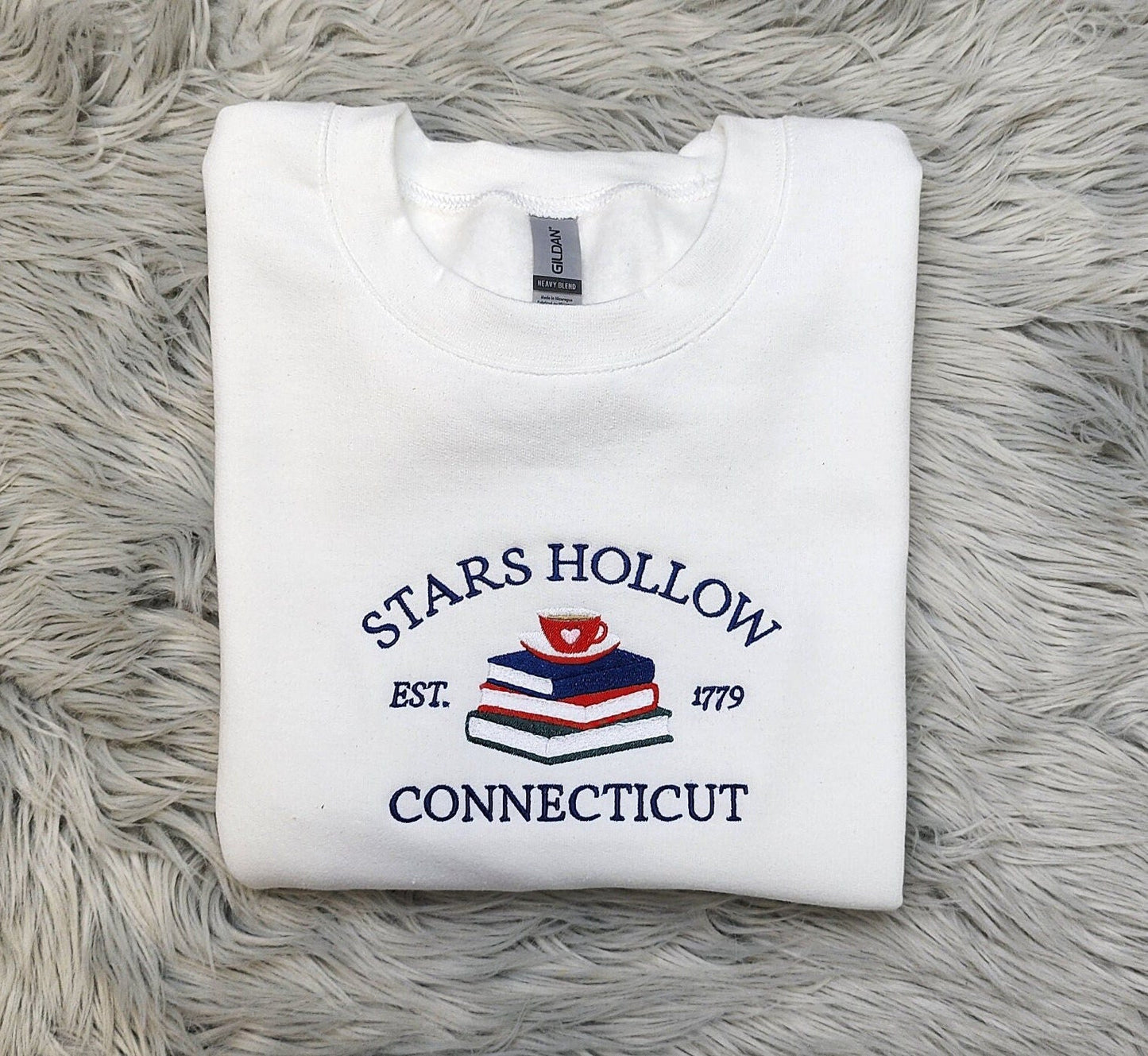 Embroidered Stars Hollow Connecticut Sweatshirt - Stars Hollow Books Embroidered Unisex Sweatshirt or Hooded Sweatshirt