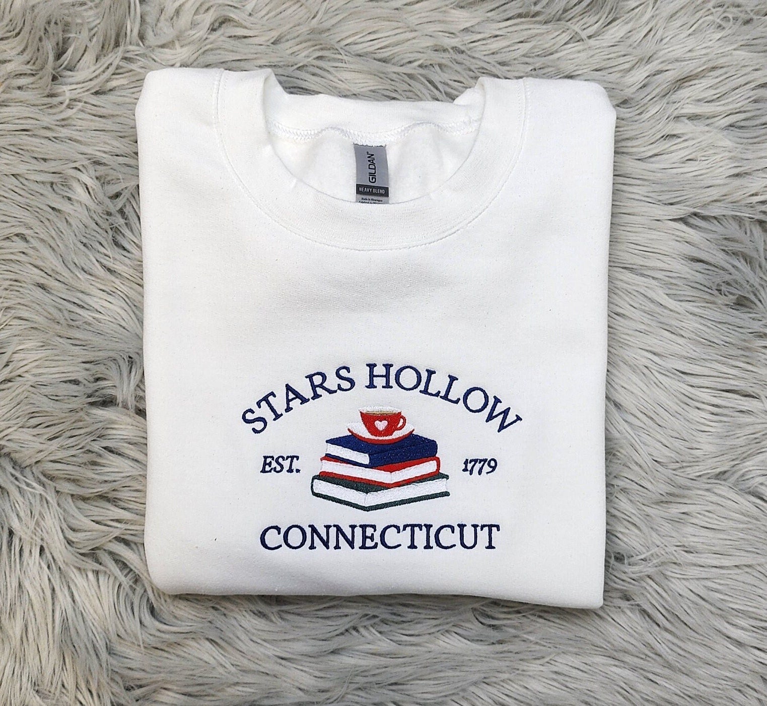 Embroidered Stars Hollow Connecticut Sweatshirt - Stars Hollow Books Embroidered Unisex Sweatshirt or Hooded Sweatshirt