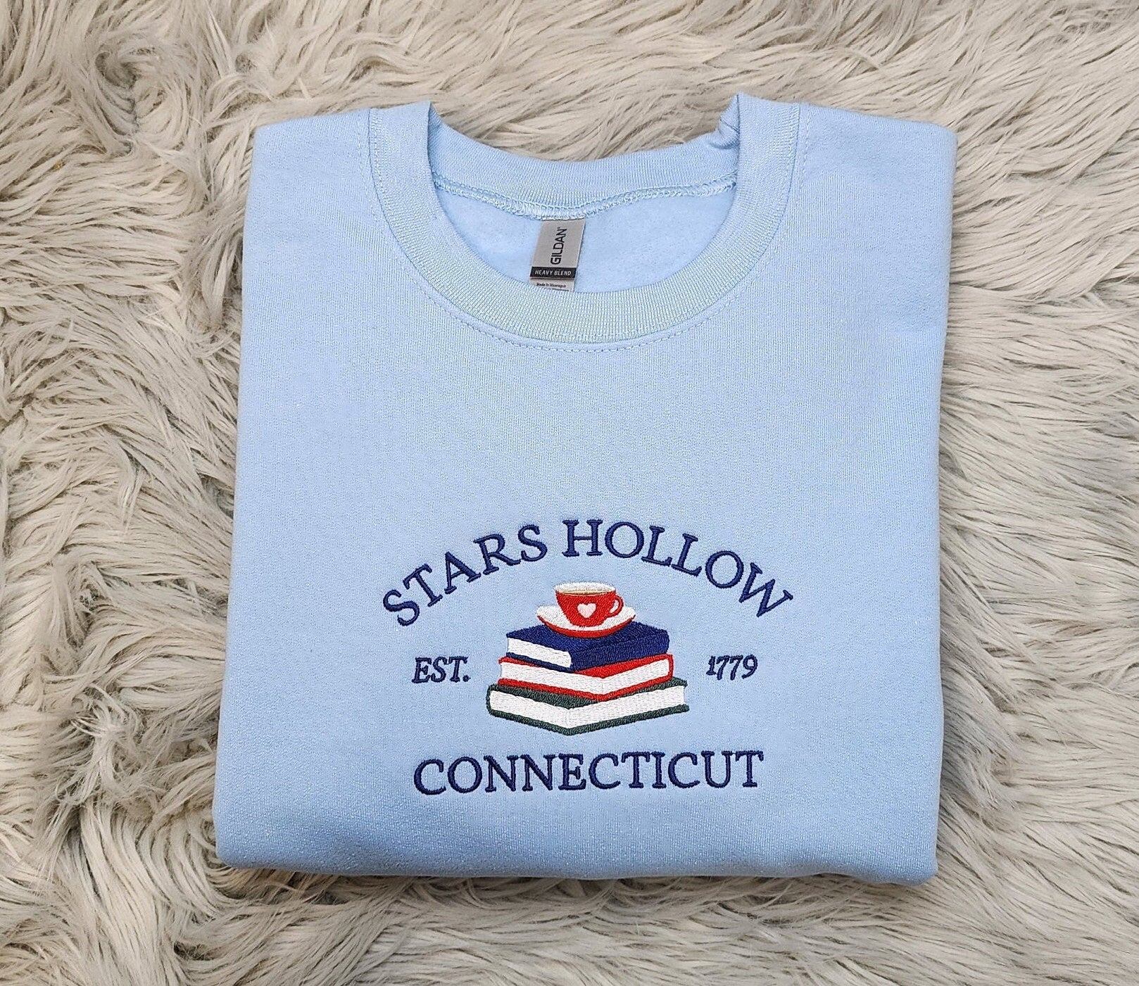 Embroidered Stars Hollow Connecticut Sweatshirt - Stars Hollow Books Embroidered Unisex Sweatshirt or Hooded Sweatshirt