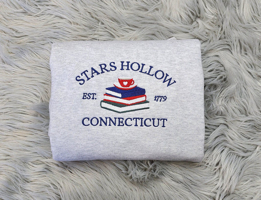 Embroidered Stars Hollow Connecticut Sweatshirt - Stars Hollow Books Embroidered Unisex Sweatshirt or Hooded Sweatshirt