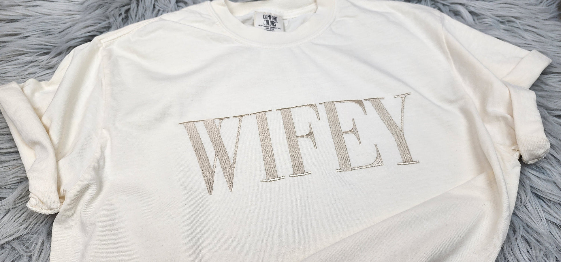 Wifey Comfort Colors Embroidered Crewneck T-Shirt - Gift for Wife - Anniversary Gift - Gift for her