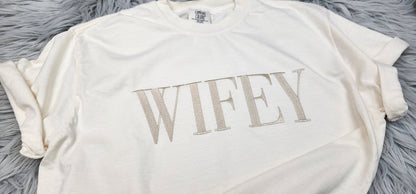 Wifey Comfort Colors Embroidered Crewneck T-Shirt - Gift for Wife - Anniversary Gift - Gift for her