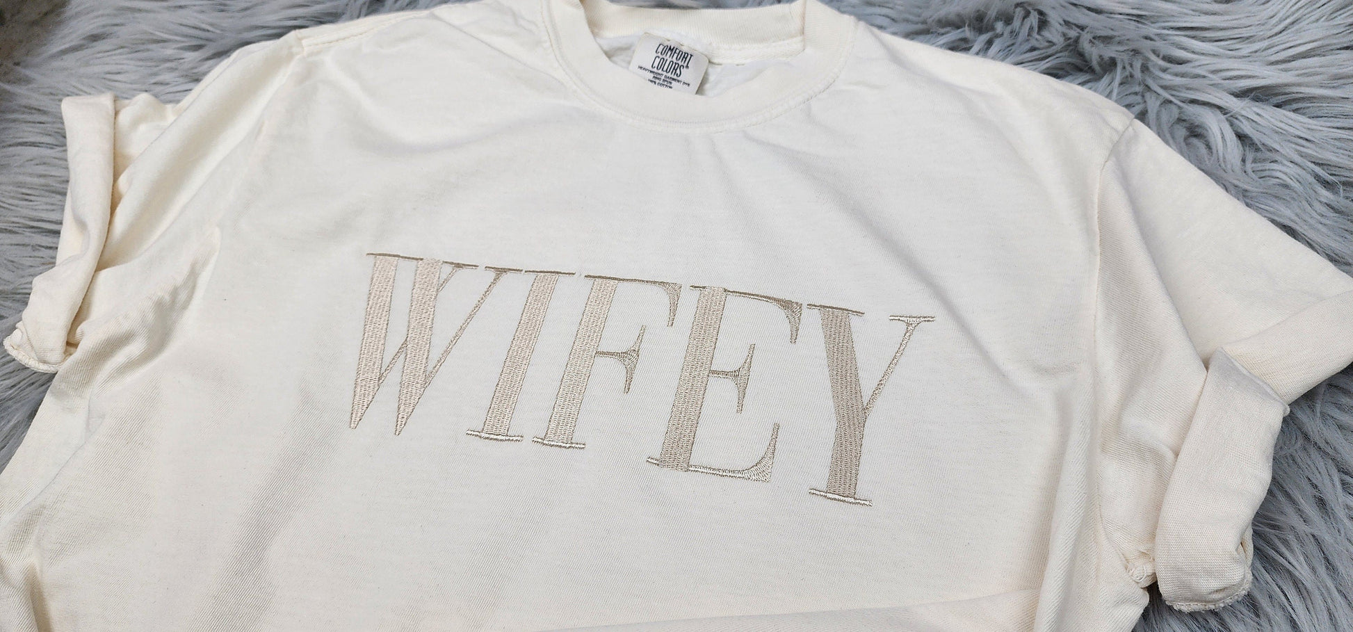 Wifey Comfort Colors Embroidered Crewneck T-Shirt - Gift for Wife - Anniversary Gift - Gift for her