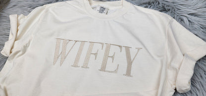Wifey Comfort Colors Embroidered Crewneck T-Shirt - Gift for Wife - Anniversary Gift - Gift for her