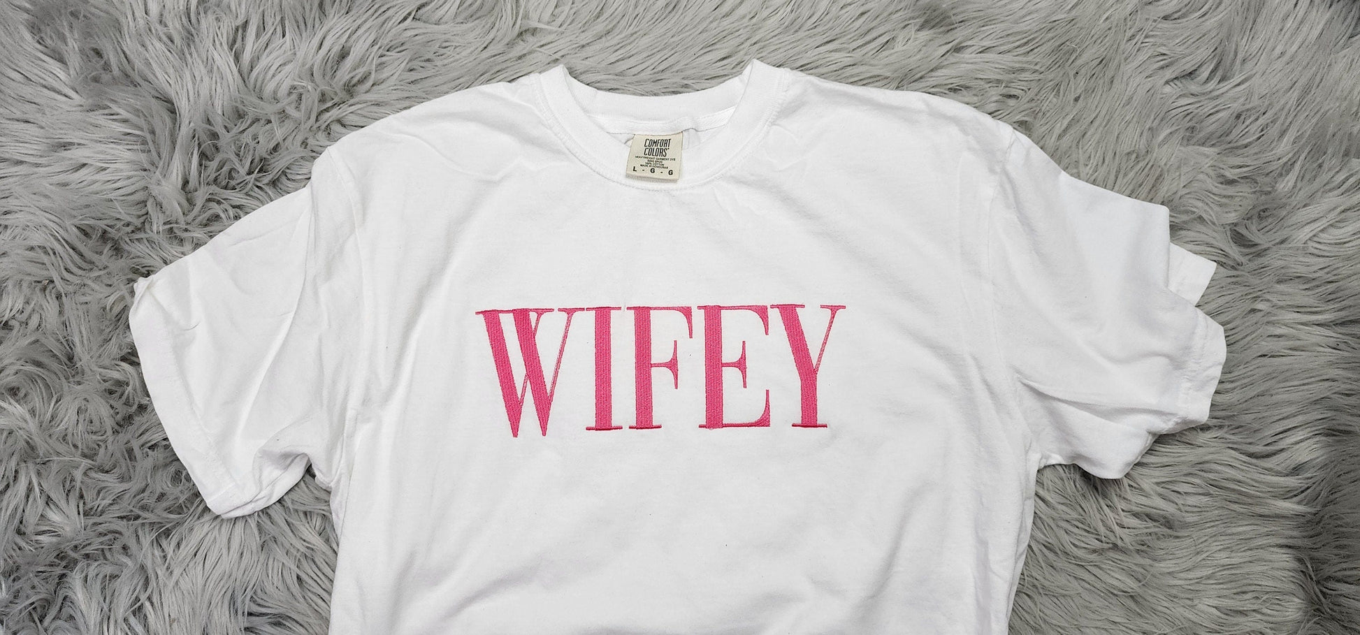Wifey Comfort Colors Embroidered Crewneck T-Shirt - Gift for Wife - Anniversary Gift - Gift for her