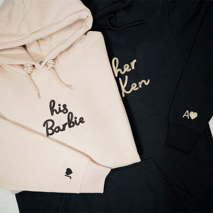 Custom Embroidered His Barbie Her Ken Matching Hoodies for Couples