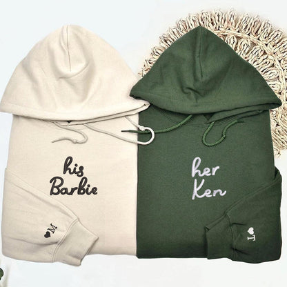 Custom Embroidered His Barbie Her Ken Matching Hoodies for Couples