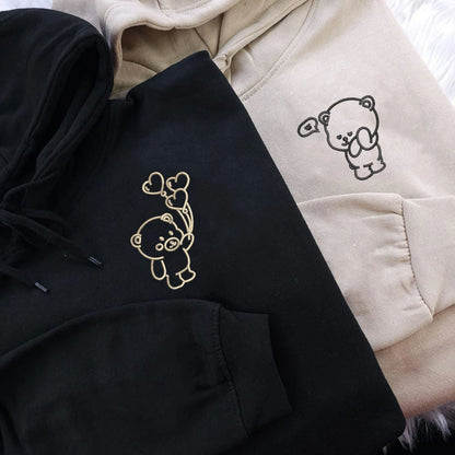 Custom Embroidered Bear Love Matching Hoodies for Couples