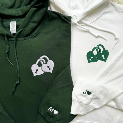 Custom Embroidered Love Padlock Matching Hoodies for Couples