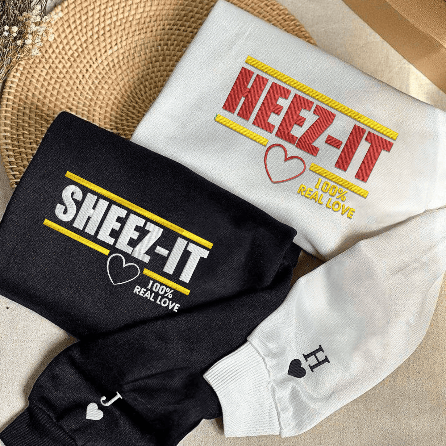 Custom Embroidered Heez It Sheez It Matching Hoodies for Couples