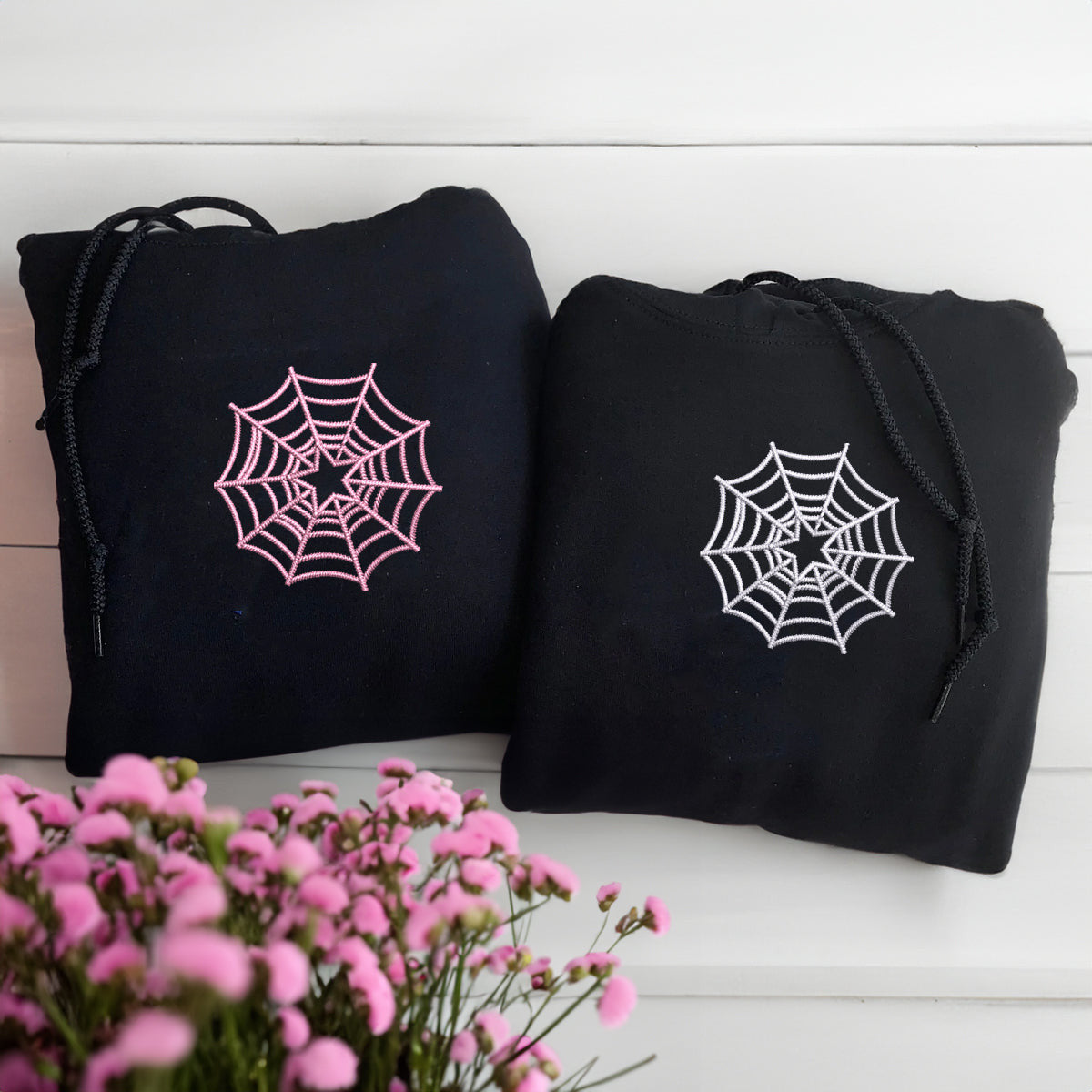 Custom Embroidered Spiderweb Star Matching Hoodies for Couples