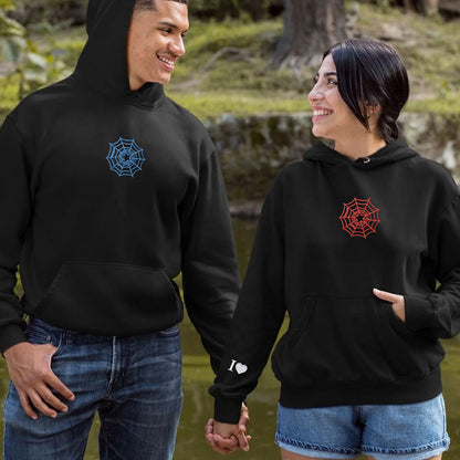 Custom Embroidered Spiderweb Star Matching Hoodies for Couples