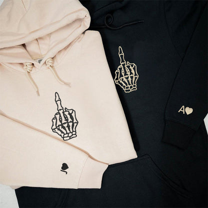 Custom Embroidered Skeleton Cute Hands Matching Hoodies for Couples