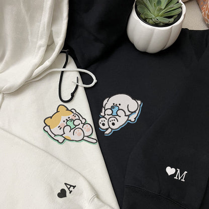 Cat x Dog Custom Embroidered Matching Hoodies For Couples