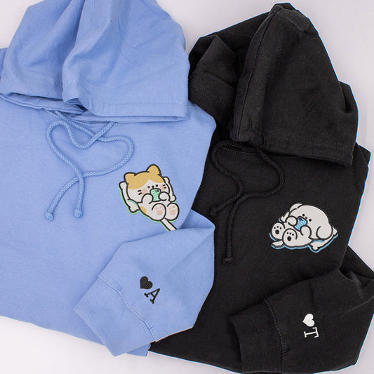 Cat x Dog Custom Embroidered Matching Hoodies For Couples