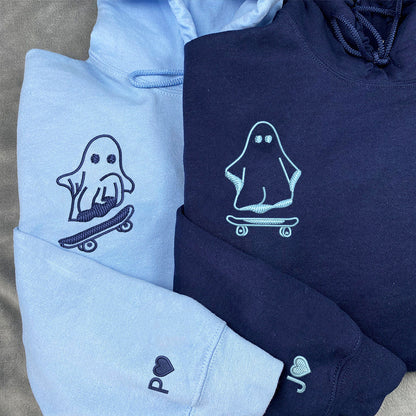 Custom Embroidered Ghost Skater Matching Hoodies for Couples