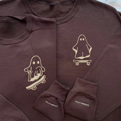 Custom Embroidered Ghost Skater Matching Hoodies for Couples