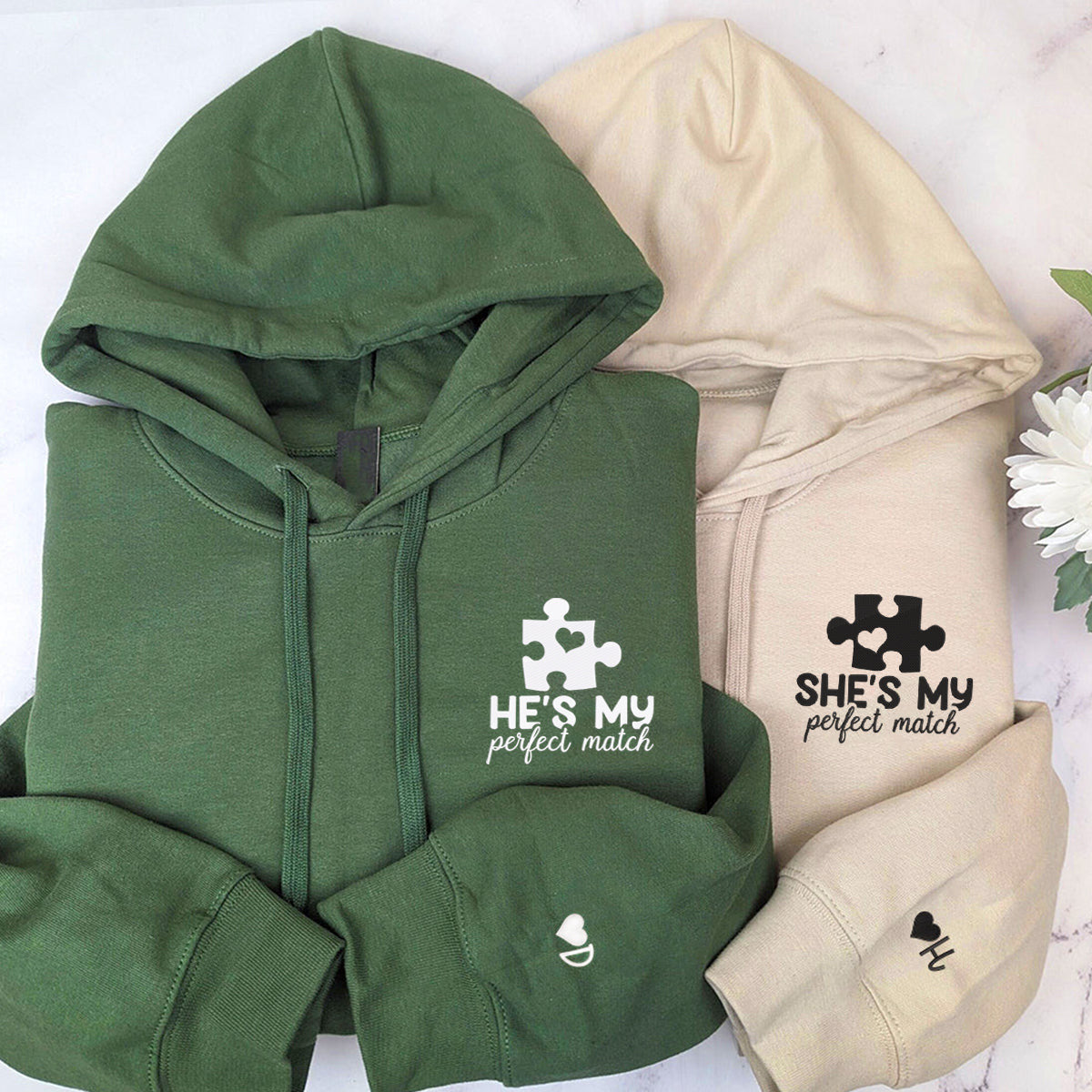 Personalized Matching She's My Perfect Match Embroidered Hoodies for Couple