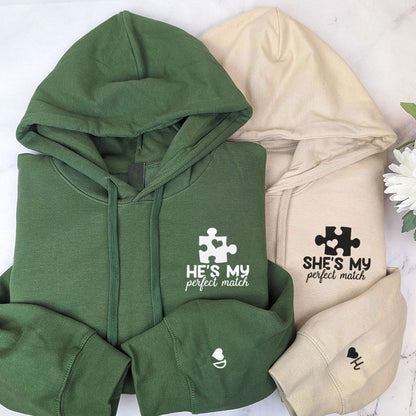 Personalized Matching She's My Perfect Match Embroidered Hoodies for Couple