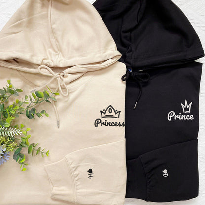 Princess x Prince Custom Embroidered Matching Hoodies For Couples