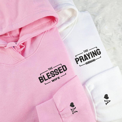 Custom The Praying Husband Embroidered Couples Hoodie Matching
