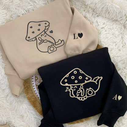 Custom Embroidered Late Night Mushroom Calls Matching Hoodies for Couples