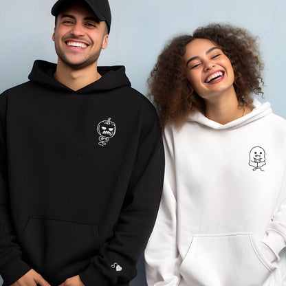 Custom Embroidered Pumpkin and Ghost Play Game Matching Hoodies for Couples