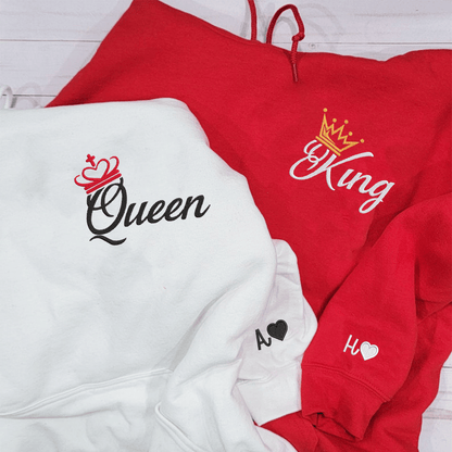 King And Queen Hoodie, Matching Relationship Embroidered Hoodies