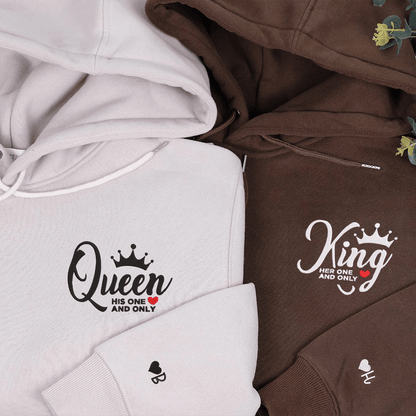 King And Queen Hoodie, Matching Relationship Embroidered Hoodies