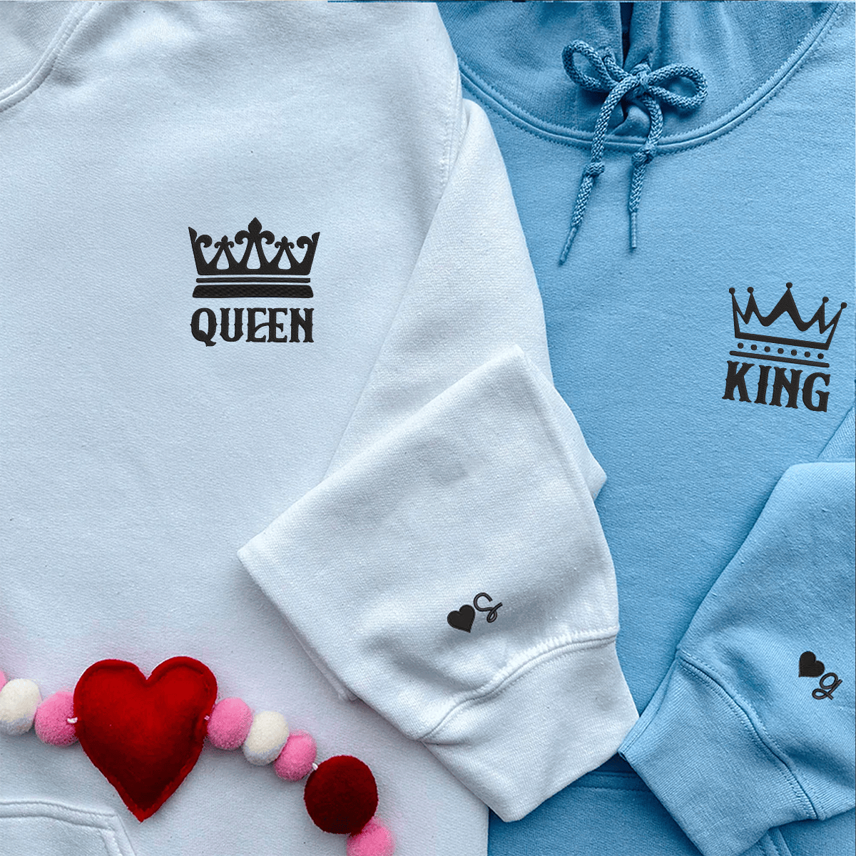 King And Queen Hoodie, Matching Relationship Embroidered Hoodies